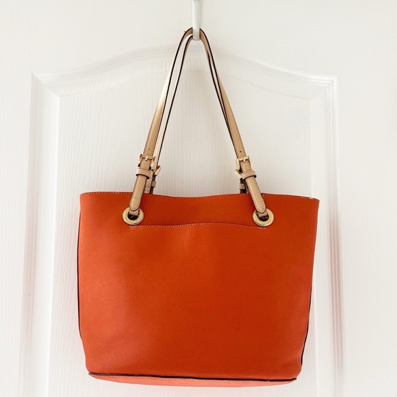 MICHAEL KORS Orange Leather Tote Bag With Adjustable Straps 14”x10.5”x6” - Picture 5 of 11